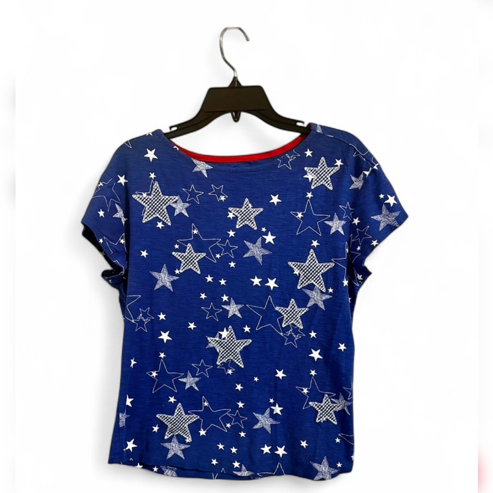 Rafaella sz Medium blue cotton short sleeve top tee Americana white stars print
